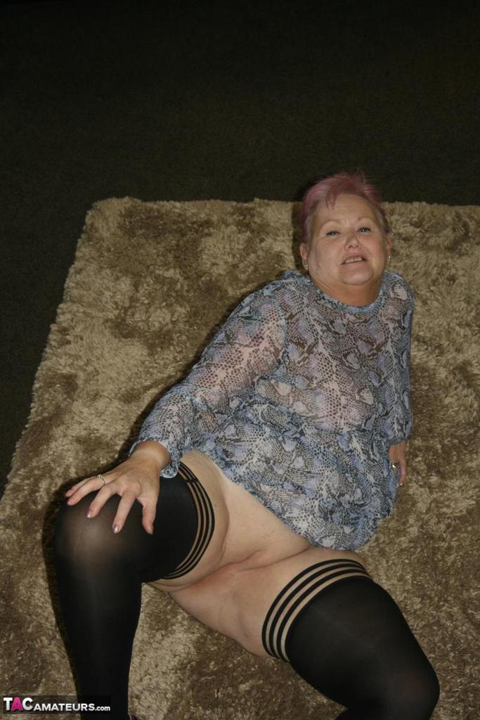 Fat Nan Valgasmic Exposed Casts Off Her Dress To Go Naked In Black Stockings