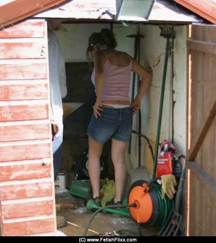 Caucasian girl is taken into a shed for a much-needed spanking foto porno #424709134