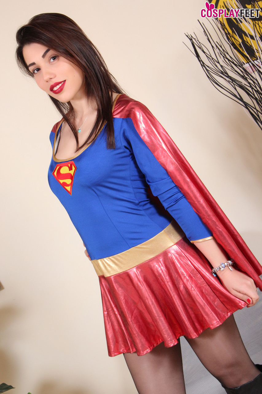 Gorgeous girl Petra shows her hose attired feet in a Superman costume porn photo #423194324