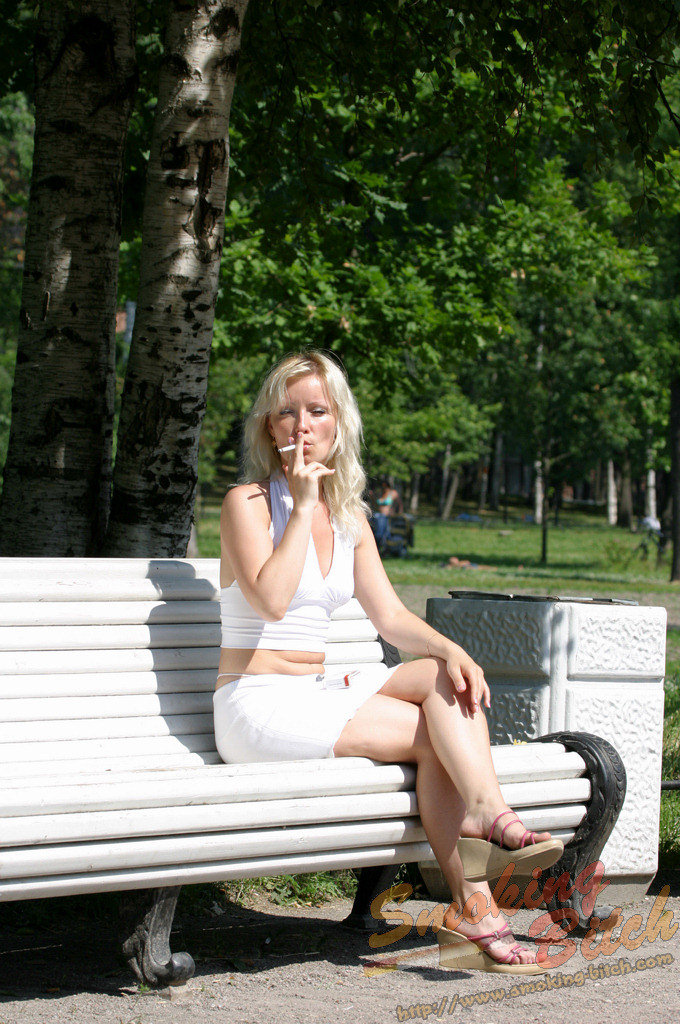 Hot blonde smokes a cigarette during upskirt action on a public bench foto pornográfica #424141679 | Smoking Bitch Pics, Smoking, pornografia móvel