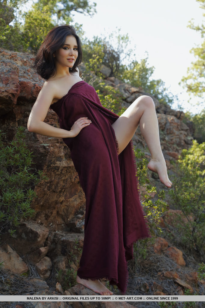 Barefoot teen Malena slips off a long dress to pose nude on a rocky bank 포르노 사진 #424226844 | Met Art Pics, Malena Fendi, Pussy, 모바일 포르노