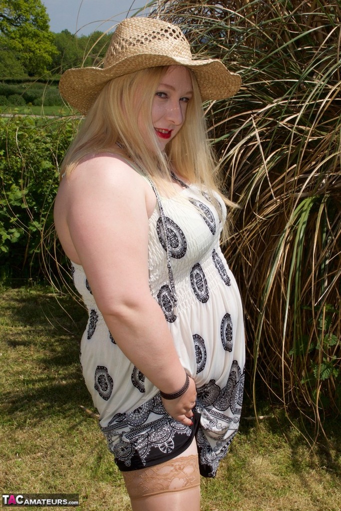 Blonde BBW makes her nude debut in a yard while wearing a hat and tan hosiery photo porno #425487492 | TAC Amateurs Pics, Dirty Doctor, BBW, porno mobile