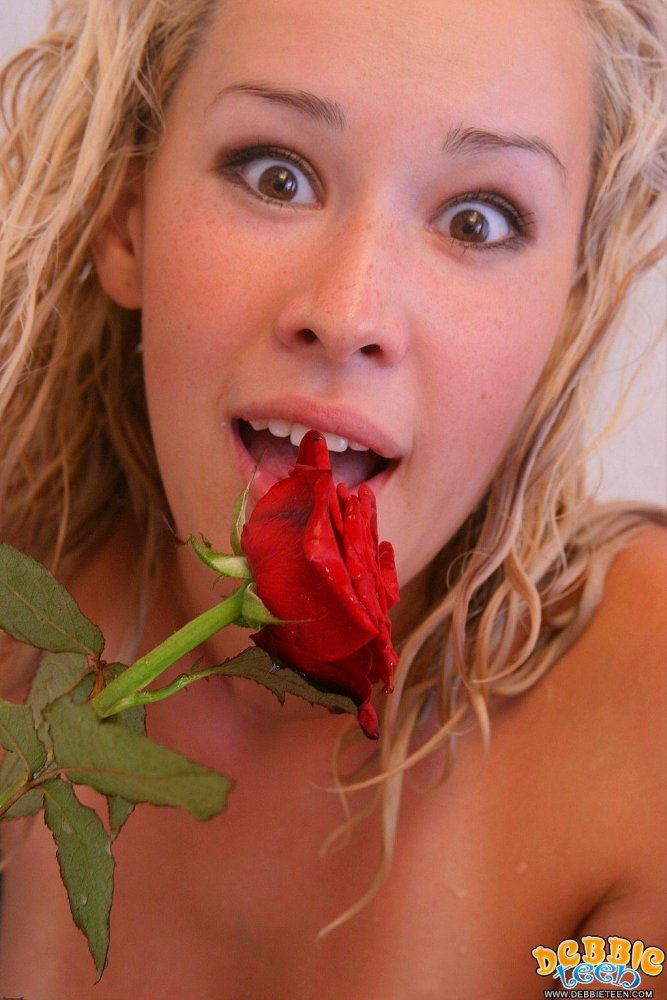 Gorgeous & young teen Debbie posing naked with red rose porn photo #428989327