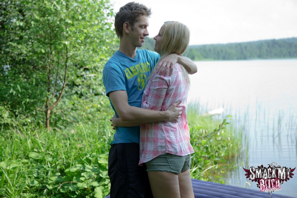 Blonde teen and her boyfriend have sex on an air mattress near a lake foto porno #423310232