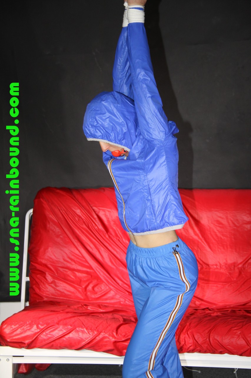 Sexy Sonja being tied and gagged overhead with ropes wearing a sexy blue shiny porno fotoğrafı #422734496