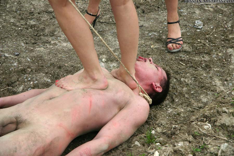 Cruel women trample and piss a submissive man during outdoor CFNM play porn photo #422730401