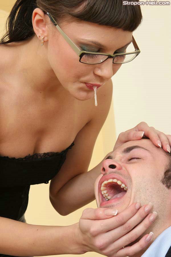 Lustful lady boss forcing her worker to boot licking before deep strapon foto porno #424175539