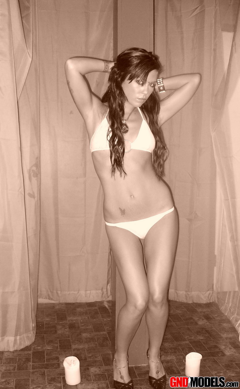 Teen shows off her amazing tight body in a tiny white bikini foto porno #428136927