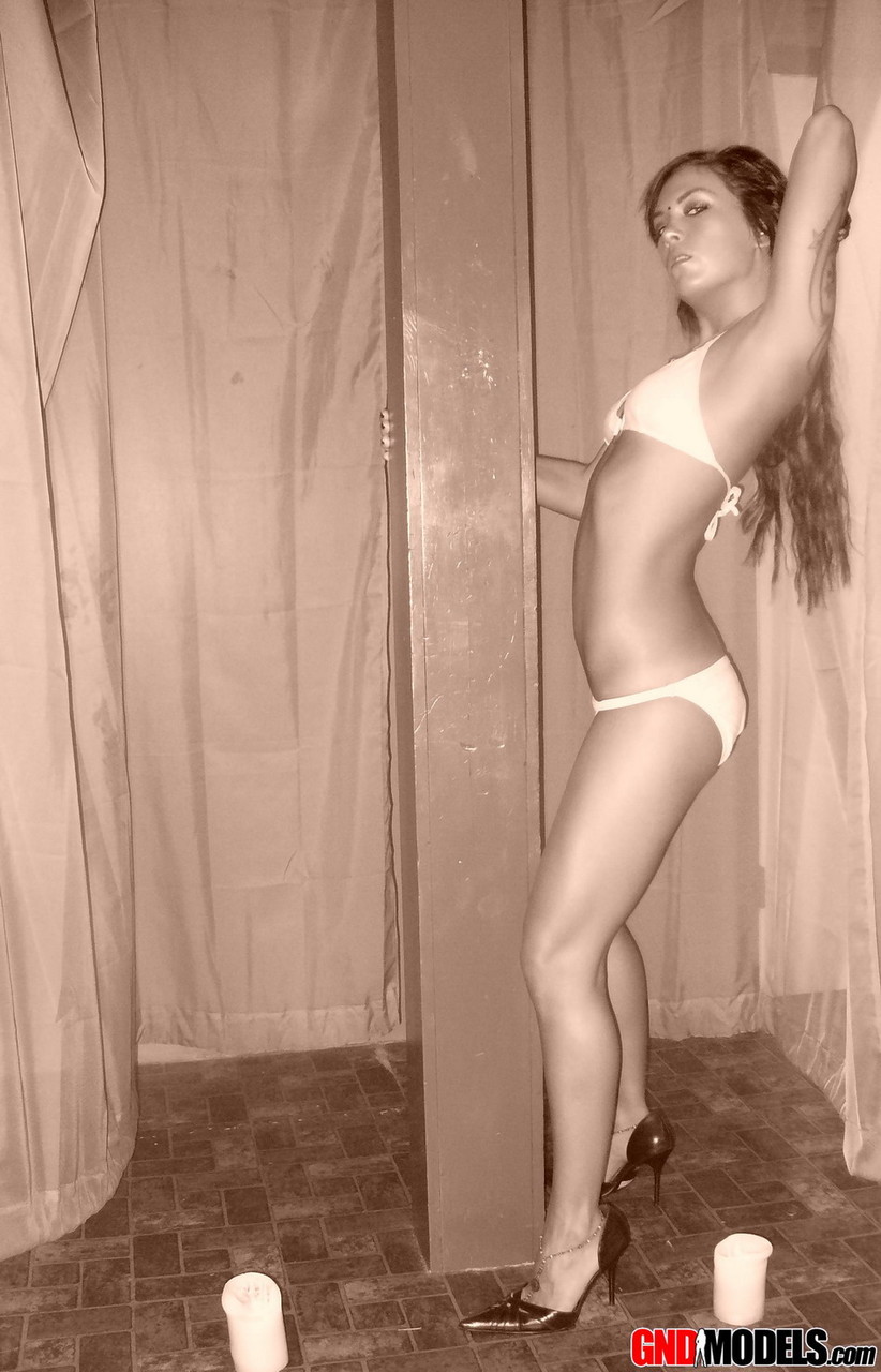Teen shows off her amazing tight body in a tiny white bikini foto porno #428137064