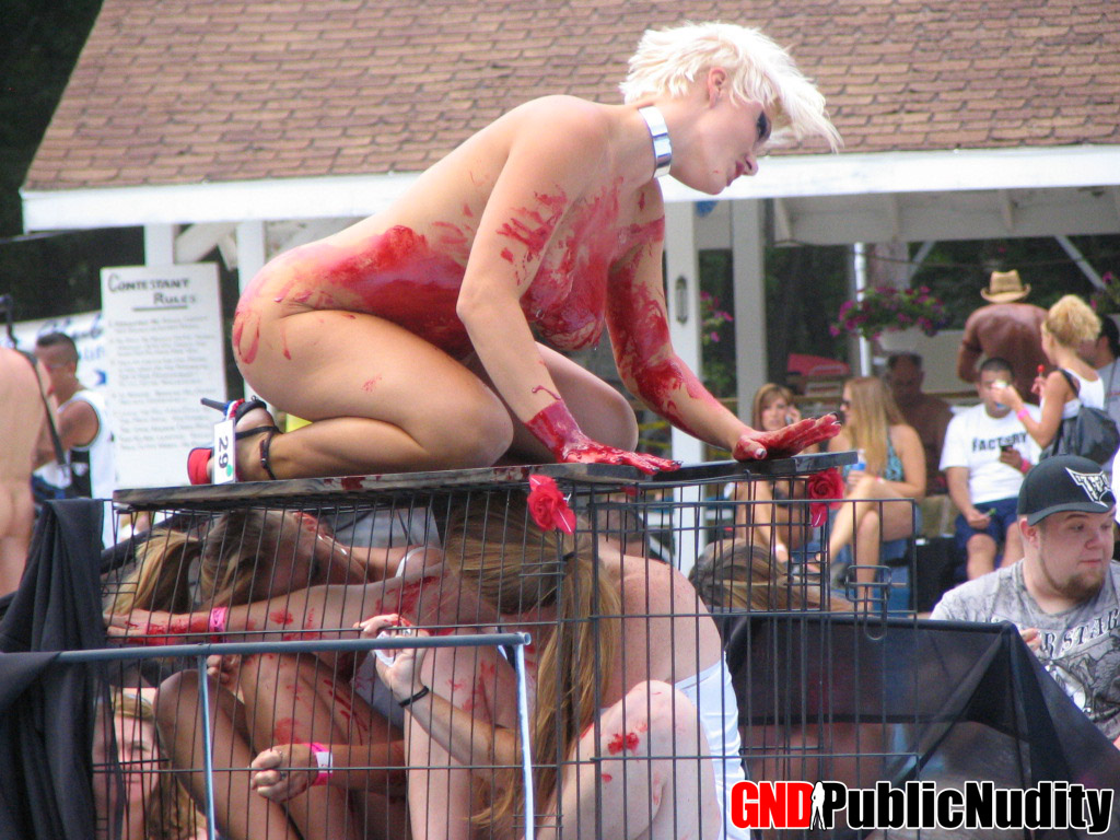 Girl on Girl stripper action on the outdoor stage at the public nudity party porn photo #428752432