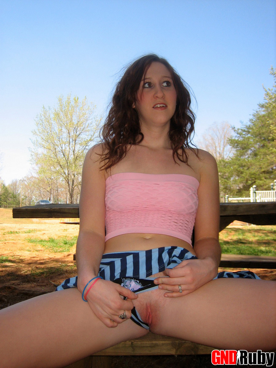 Cute redhead Ruby flashes her tits at the park ポルノ写真 #428685952