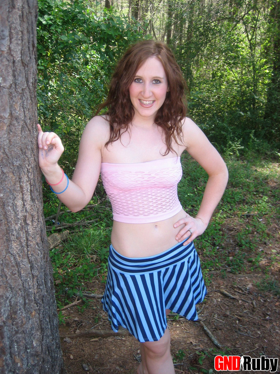 Cute redhead Ruby flashes her tits at the park foto porno #428685953