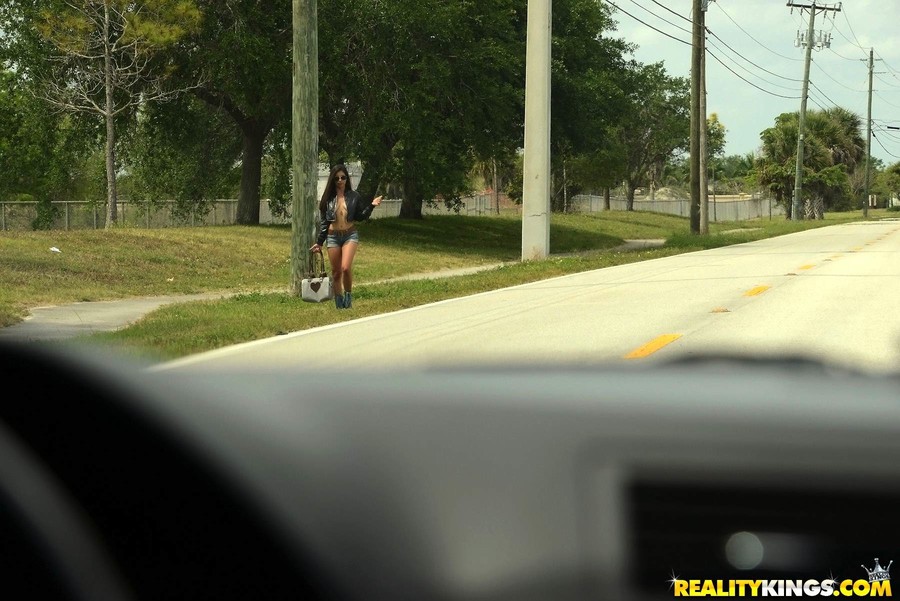 Big titted hot Latina hitchhikes topless, sucks strangers cock and rides hard porn photo #427143753