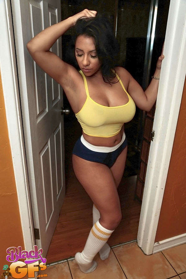 Thick ebony girlfriend in shorts sucking cock POV & getting covered in cum porn photo #423385222