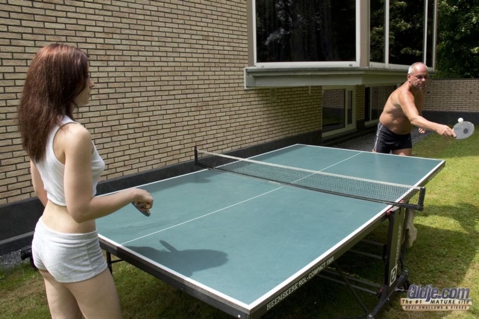 Teen girl has sex with an old guy after losing a game of ping pong outdoors porn photo #428736459