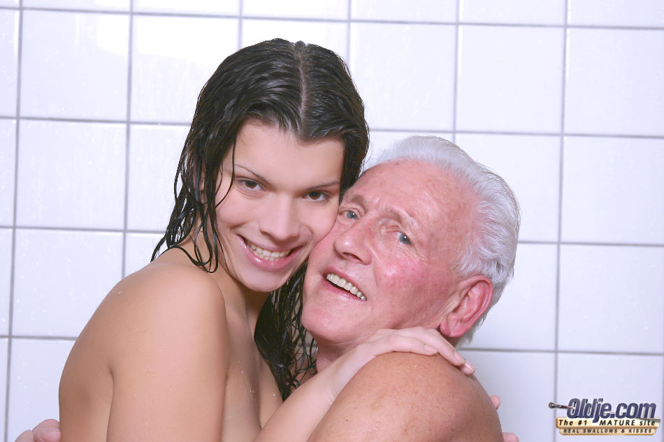 Wet teen girl and an old man fuck each other on the shower floor porn photo #424764642