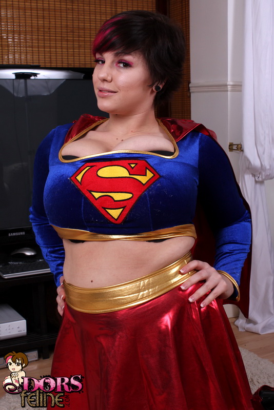 Cosplay girl Dors Feline reveals the super tits behind the super hero costume photo porno #422649296