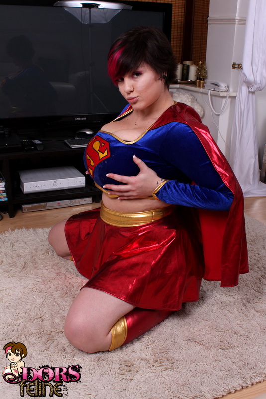 Cosplay girl Dors Feline reveals the super tits behind the super hero costume photo porno #422649297