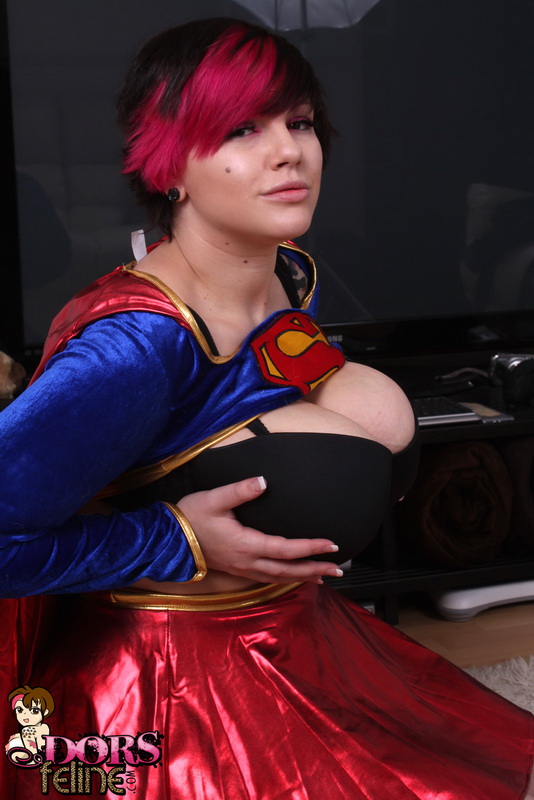Cosplay girl Dors Feline reveals the super tits behind the super hero costume 포르노 사진 #422649300