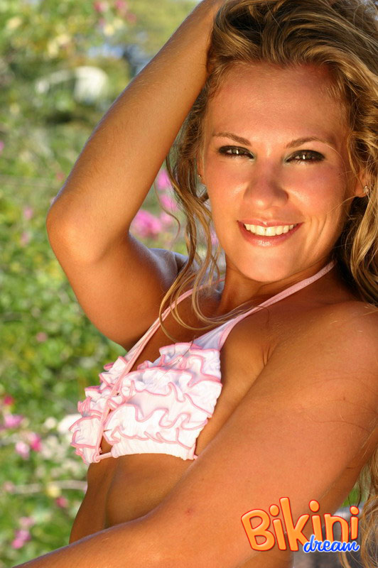Sexy blonde Maja poses non nude in a ruffled bikini against an outdoor railing 色情照片 #426908171 | Bikini Dream Pics, Maja, Bikini, 手机色情