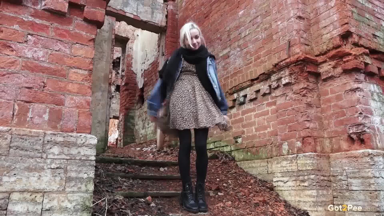 Pretty blonde Masha pulls down her tights for a piss by an abandoned building porn photo #427288114 | Got 2 Pee Pics, Masha, Public, mobile porn