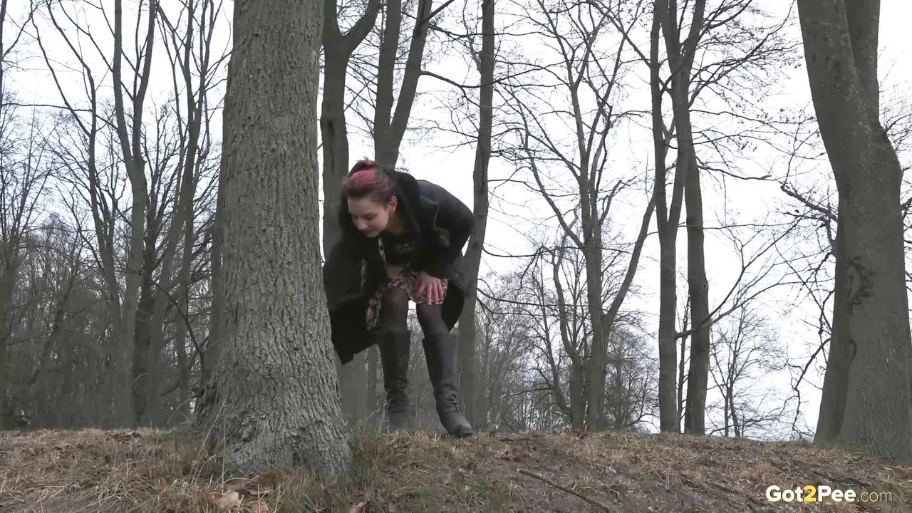 Liza takes a badly needed piss while taking a walk through the woods foto porno #427406234