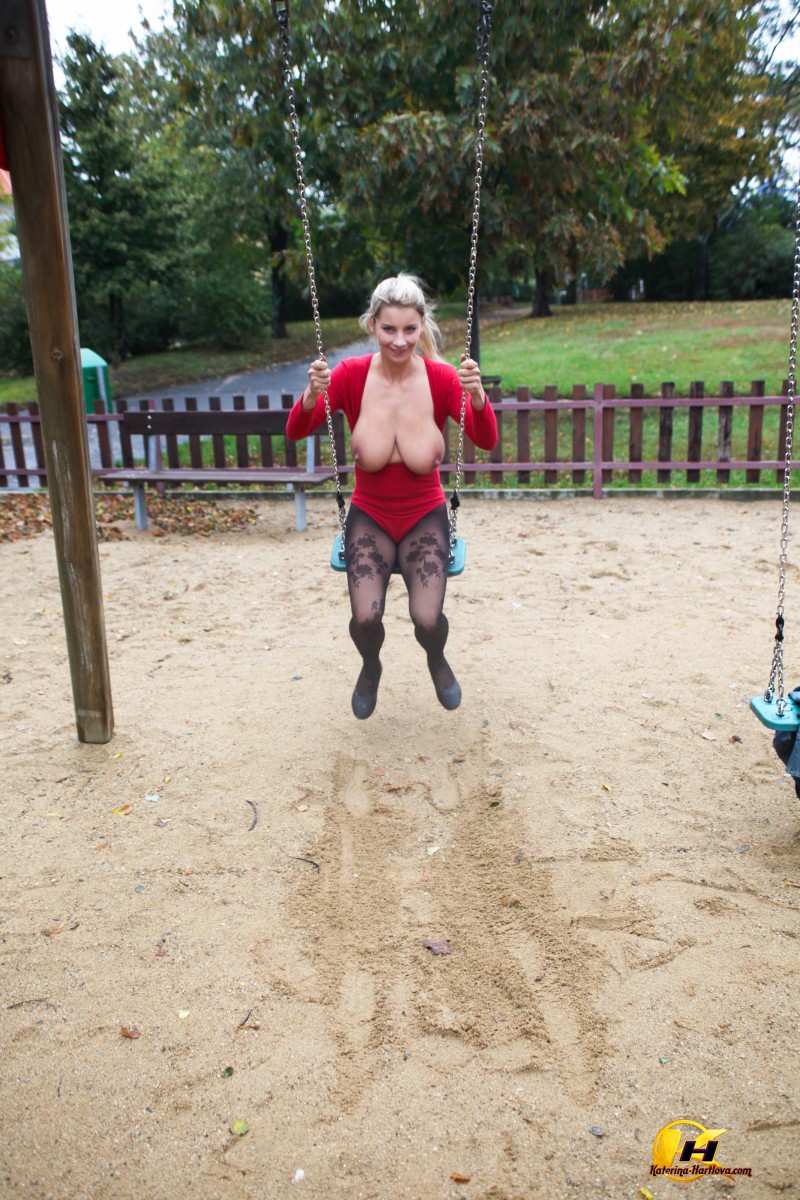 Blonde amateur Katerina Hartlova looses her knockers at a playground area photo porno #424449101