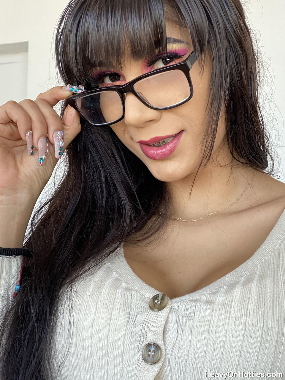 Sexy brunette Mia Marin strips to her shoes and glasses before POV action porn photo #424700857