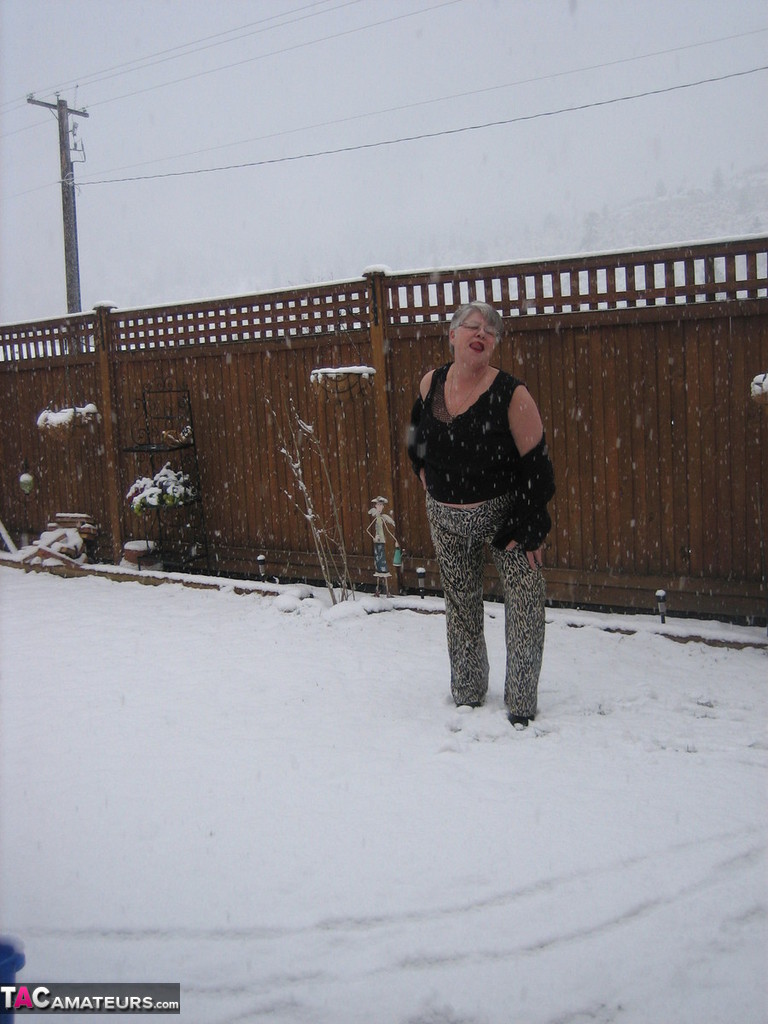 Naughty Granny Girdle Goddess Strips To Her Stockings And Boots While It Snows