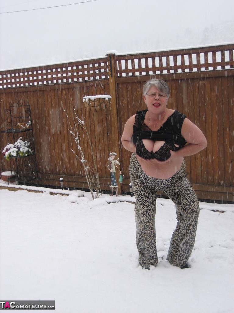 Naughty Granny Girdle Goddess Strips To Her Stockings And Boots While It Snows