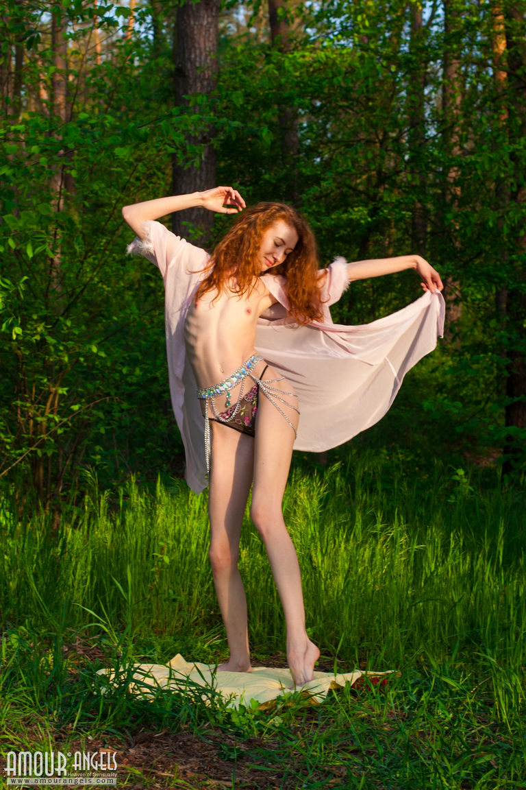 Skinny redhead Veronika makes her nude debut on a blanket near the woods foto porno #428564205