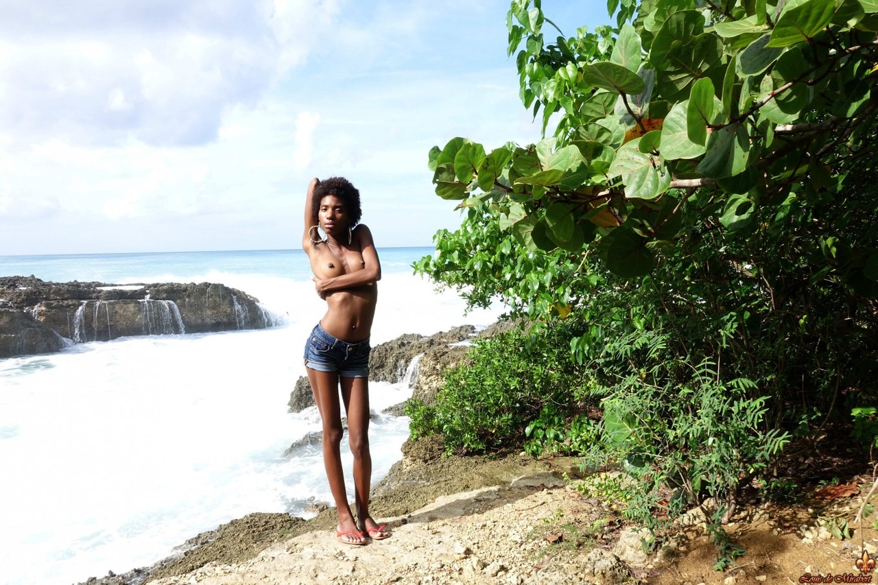In front of the waves crashing on the rocks, a beautiful young black girl is порно фото #427275888 | Louis De Mirabert Pics, Jess, Ebony, мобильное порно