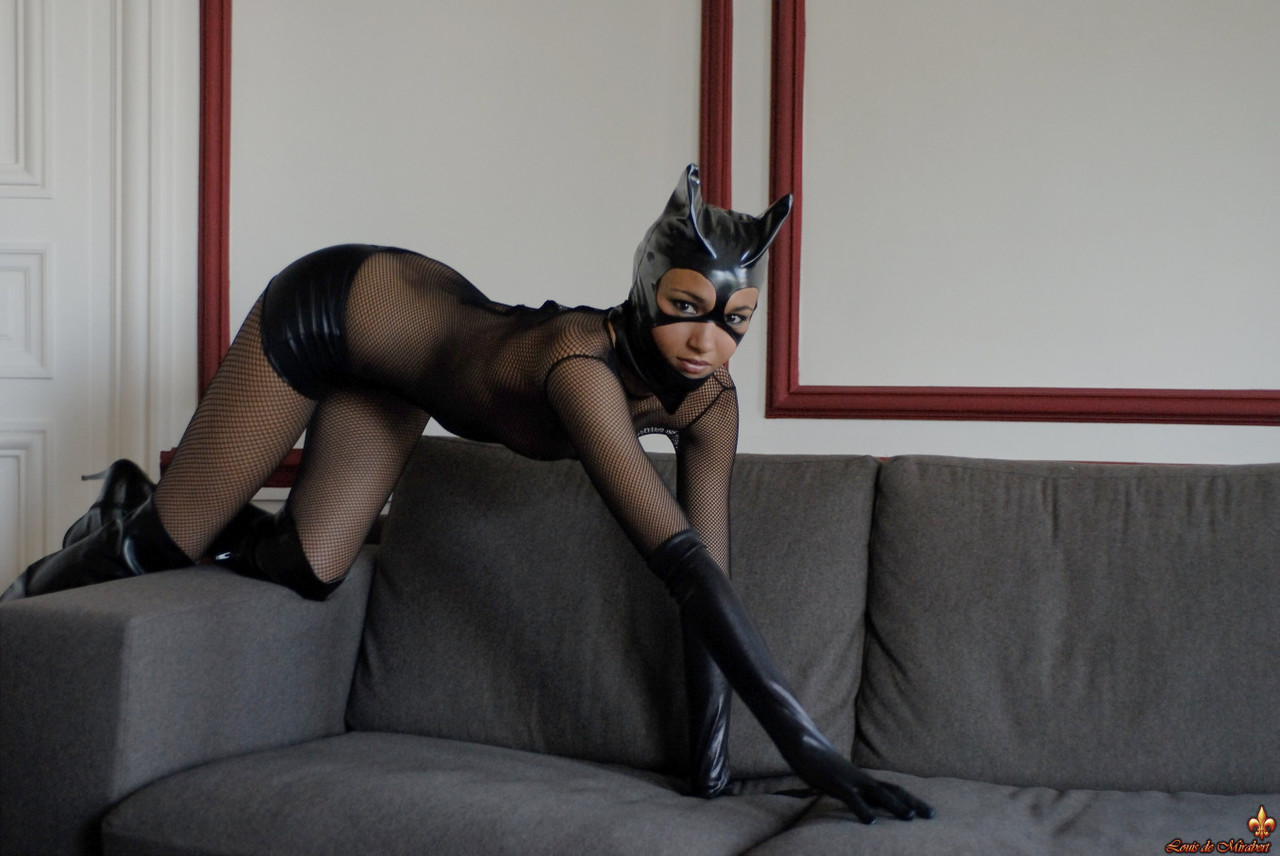 Brazilian model Angelique poses in a see-through Catwoman outfit porn photo #422532128
