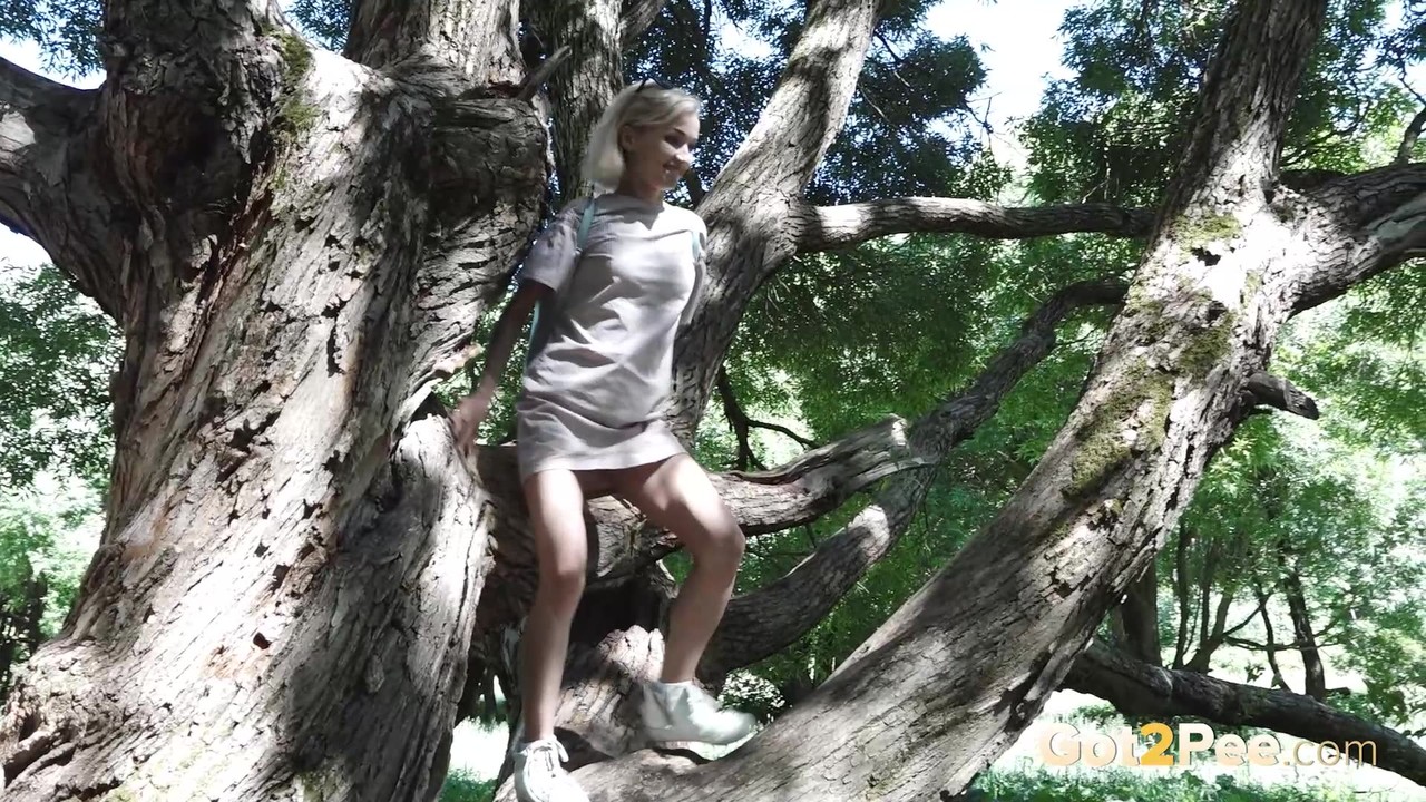 Blonde babe squats in a tree to relieve herself ポルノ写真 #427190786