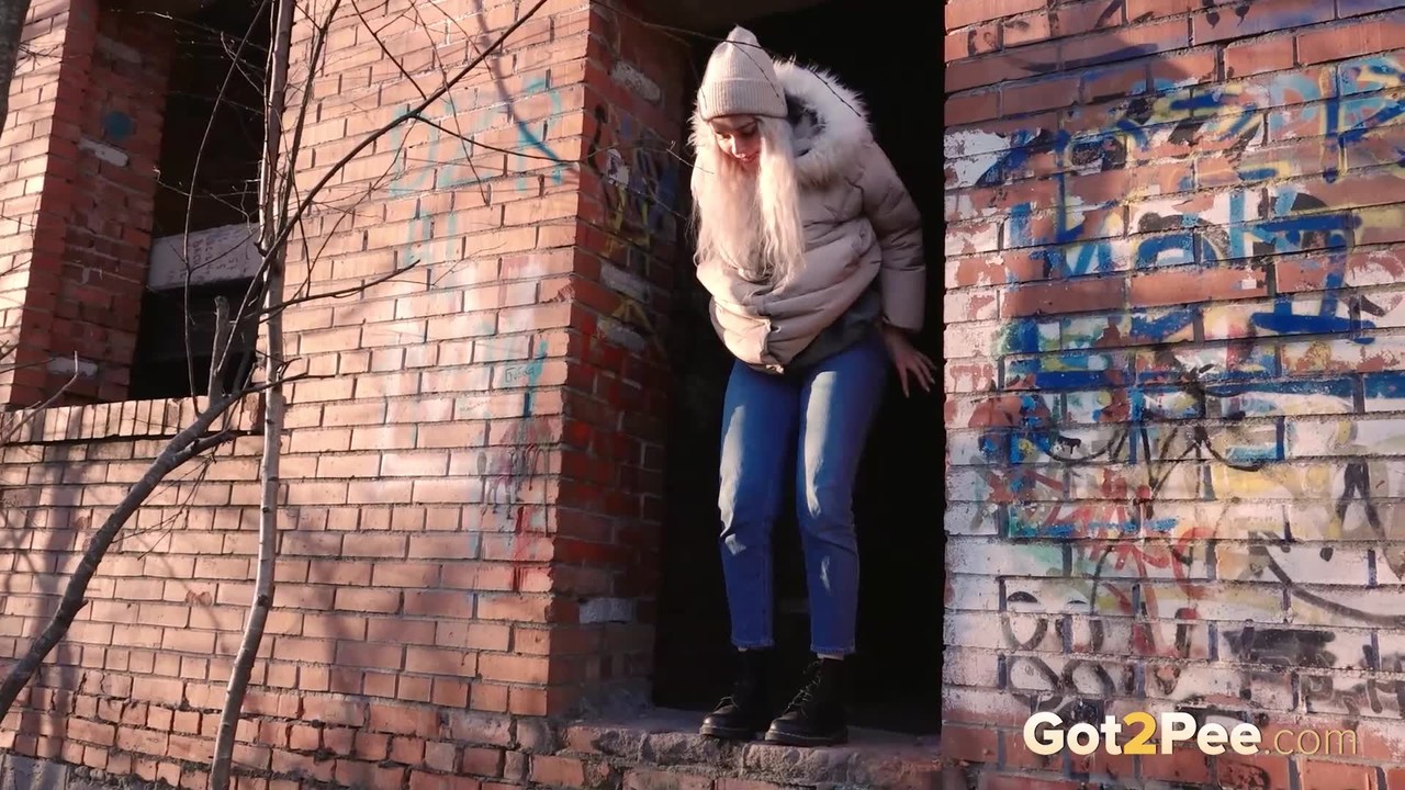 Blonde girl Masha Sweet takes a piss in an abandoned building on a cold day porno fotky #425109397