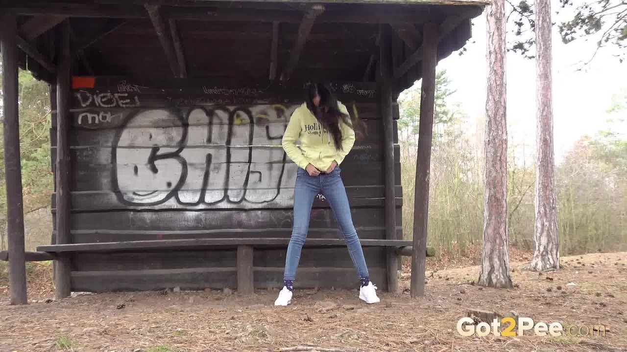 Tiny brunette Mistika squats for a piss next to a warming station in the woods porno fotky #425118890