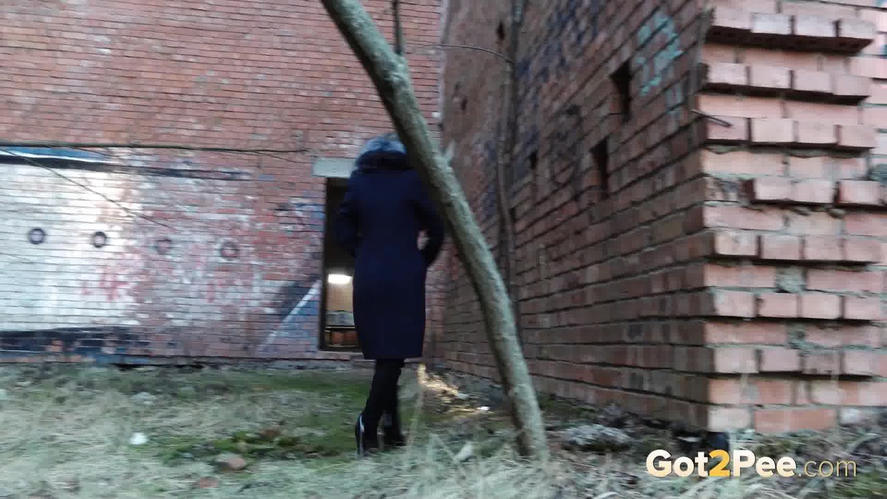 Distressed girl Nastya pulls down her tights to pee by an abandoned building porn photo #425537822 | Got 2 Pee Pics, Nastya, Public, mobile porn