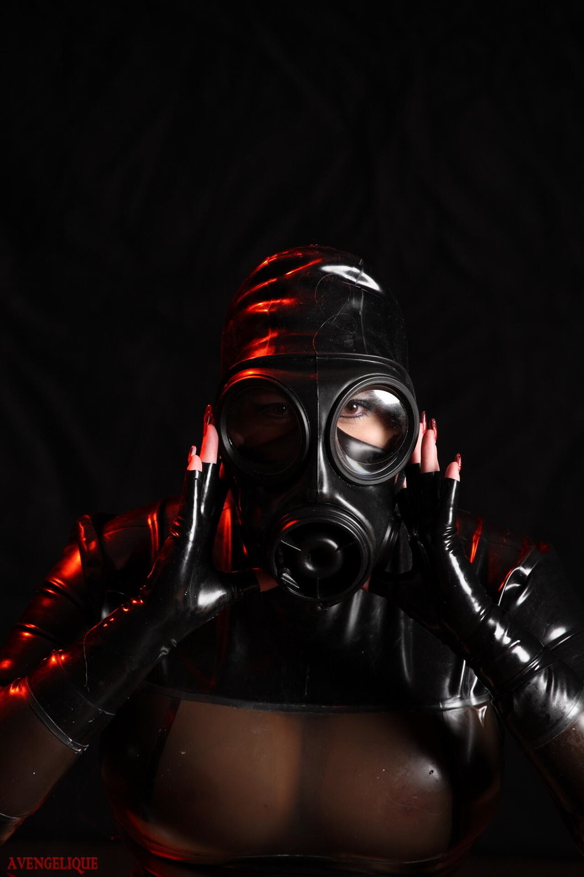 Solo model Avengelique poses in latex clothing and a gas mask porn photo #426153776
