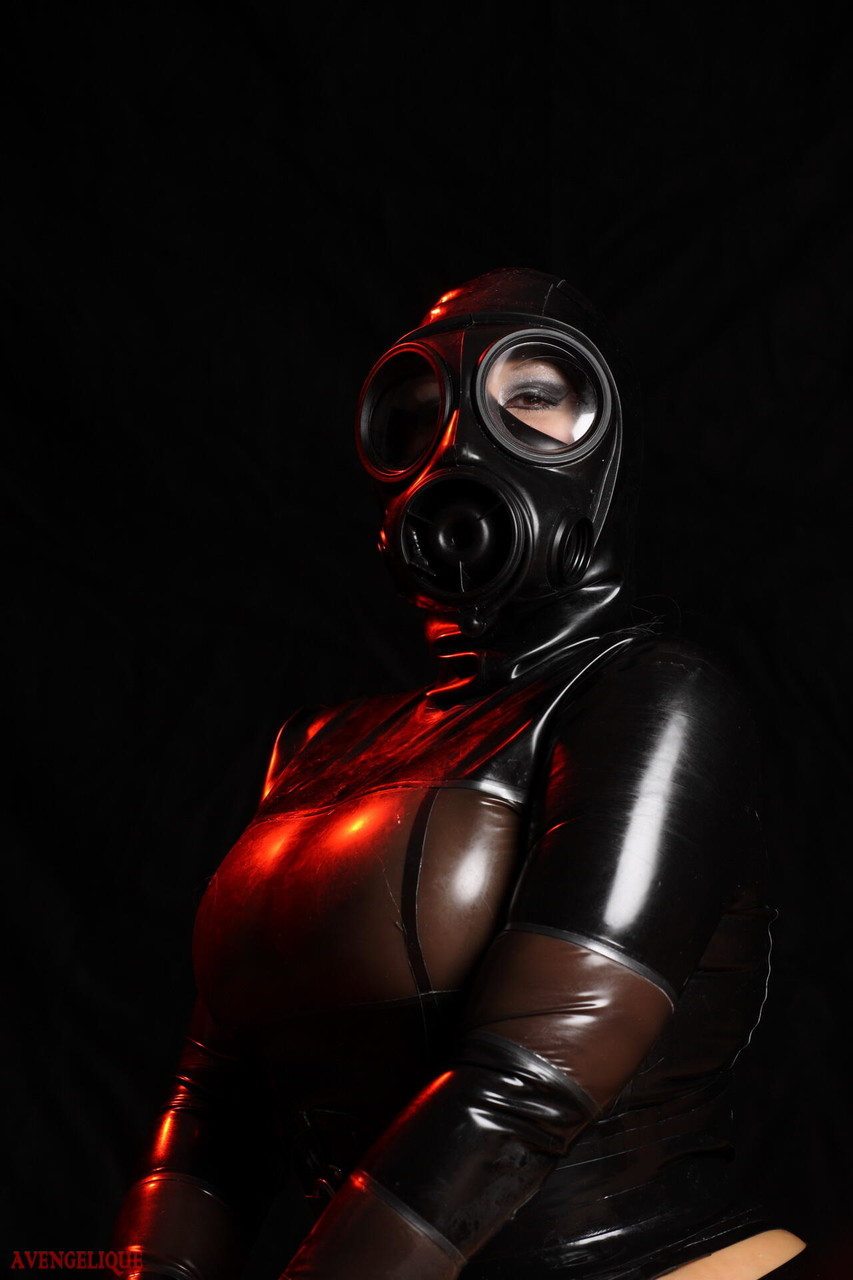 Solo model Avengelique poses in latex clothing and a gas mask porn photo #425528850