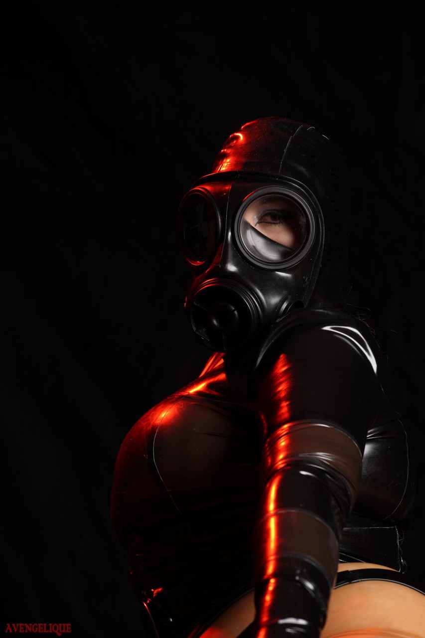 Solo model Avengelique poses in latex clothing and a gas mask porn photo #426153799 | Rubber Tits Pics, Avengelique, Latex, mobile porn