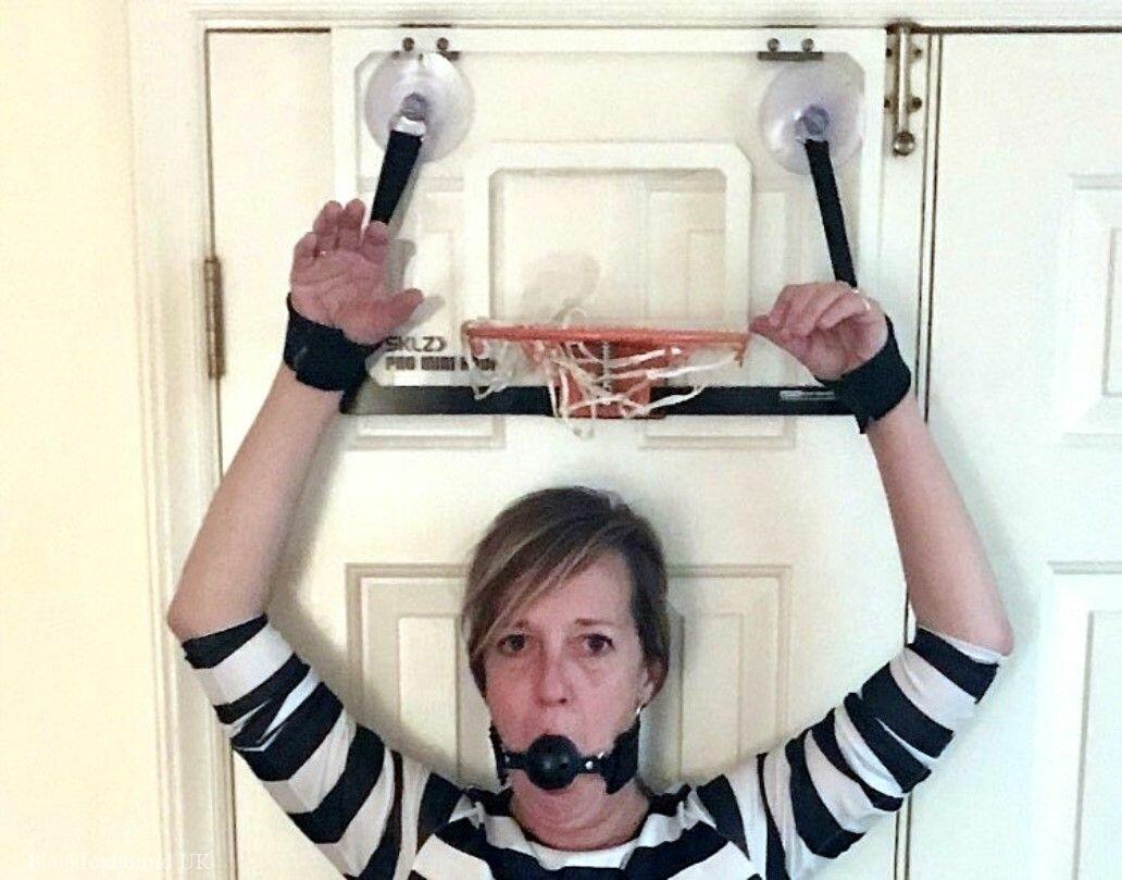 Amateur lady Meyer is gagged and restrained in various locations at home порно фото #423812153