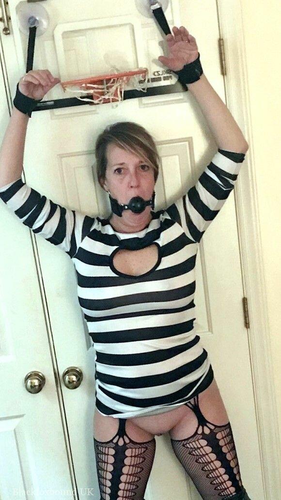 Amateur lady Meyer is gagged and restrained in various locations at home порно фото #423812158