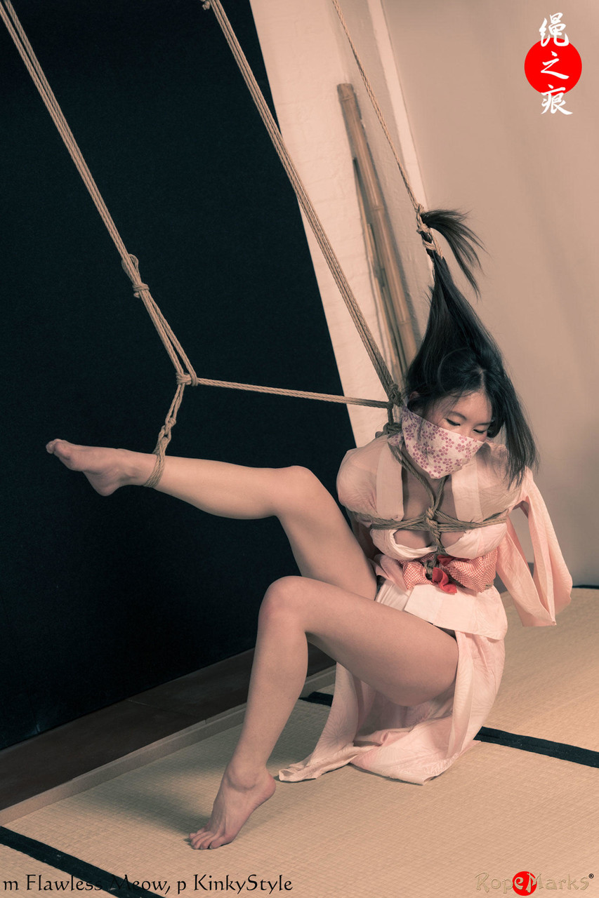 Asian chick Flawless Meow is tied with rope by her limbs and hair foto porno #426898807