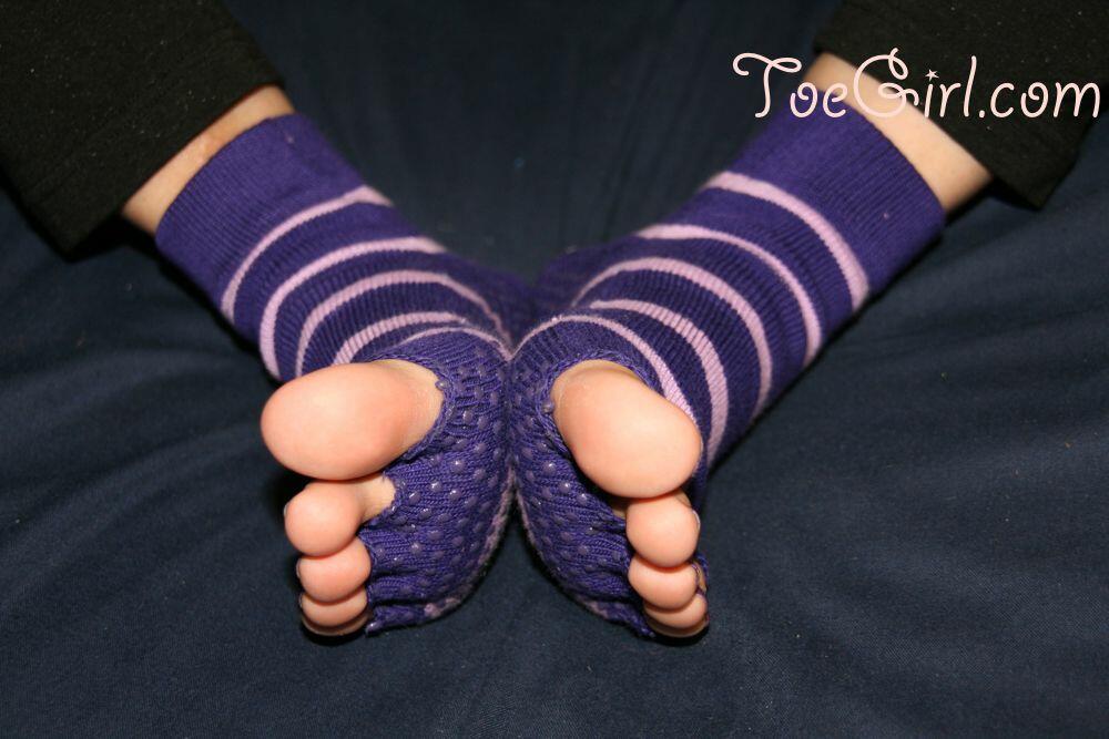 Caucasian female displays her painted toenails in toeless socks porn photo #426657090