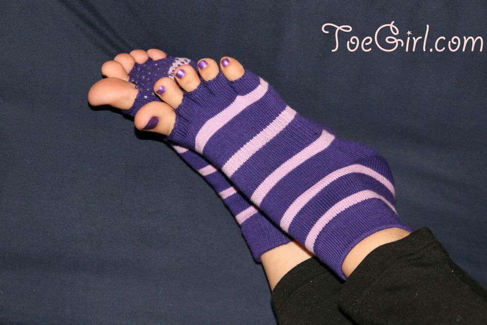 Caucasian female displays her painted toenails in toeless socks ポルノ写真 #426657152