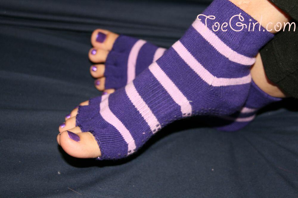 Caucasian female displays her painted toenails in toeless socks порно фото #426657160