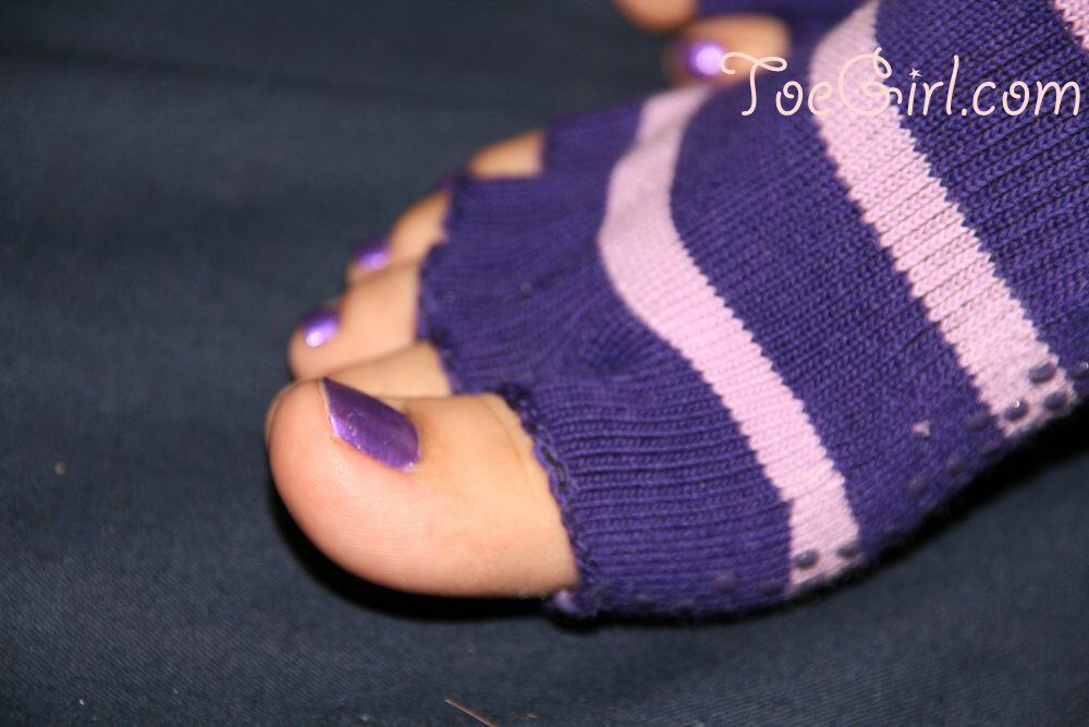 Caucasian female displays her painted toenails in toeless socks порно фото #426657163