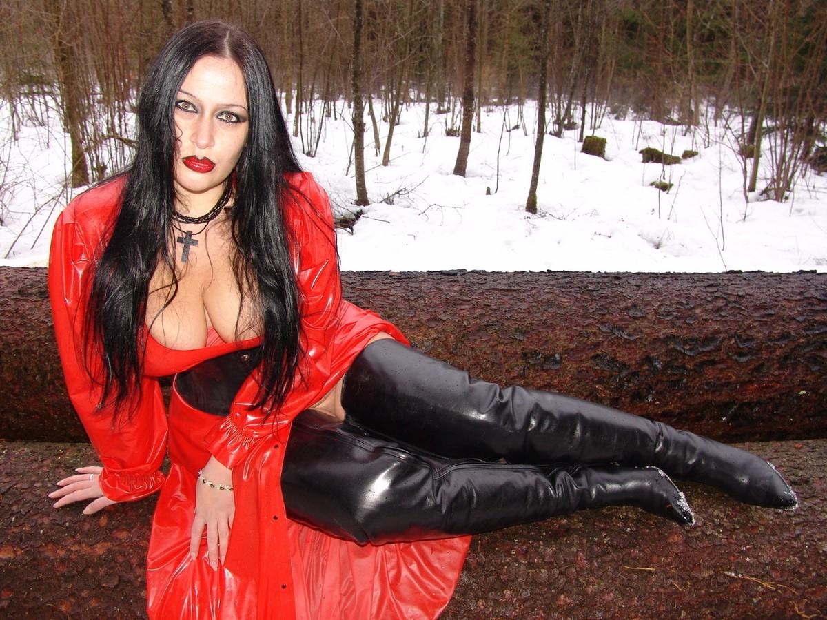 Goth woman Lady Angelina looses her big boobs near a freshly sawed log porn photo #422978441