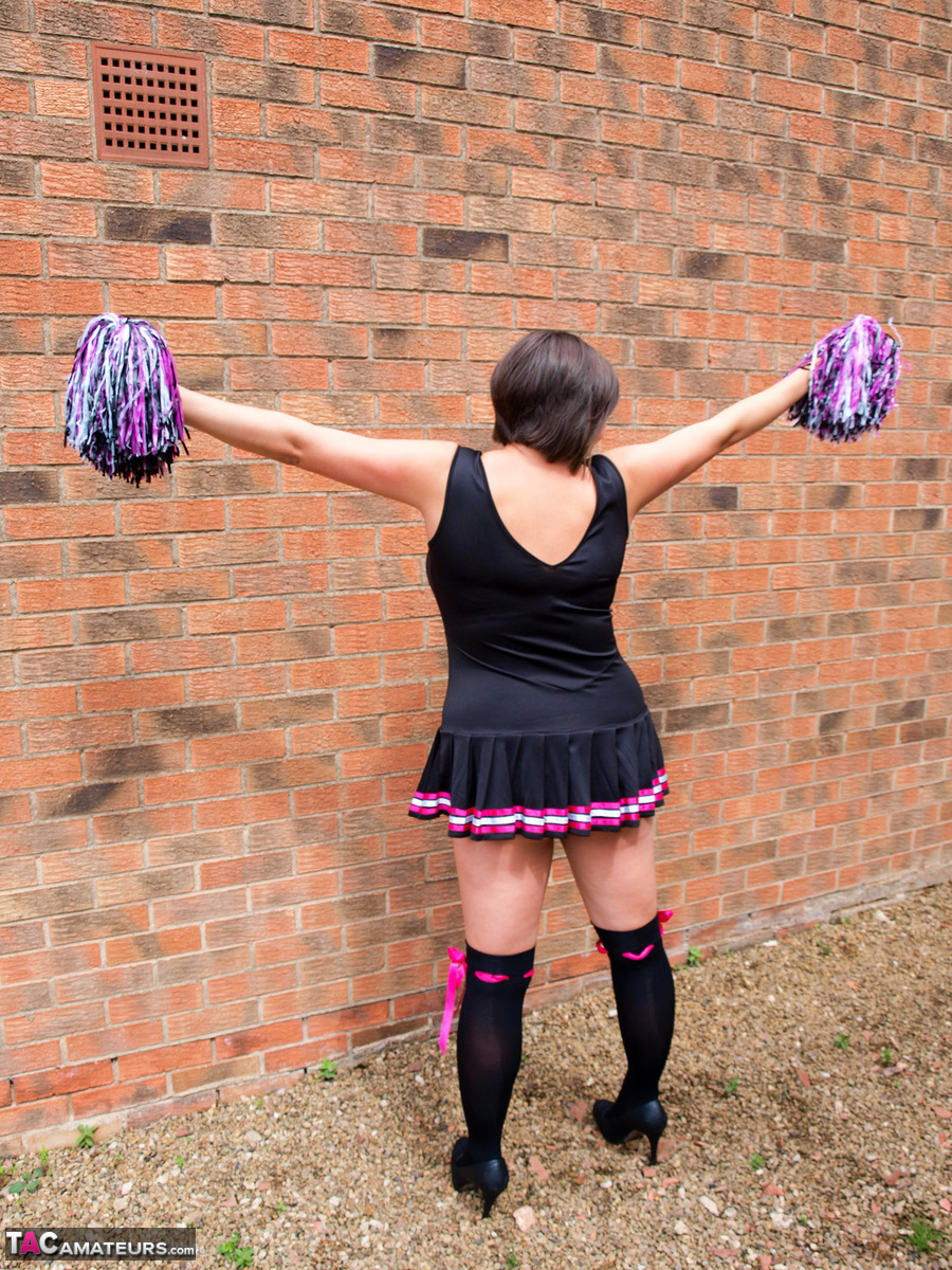 Overweight amateur Roxy doffs a cheerleader uniform in over the knee socks porn photo #422807233
