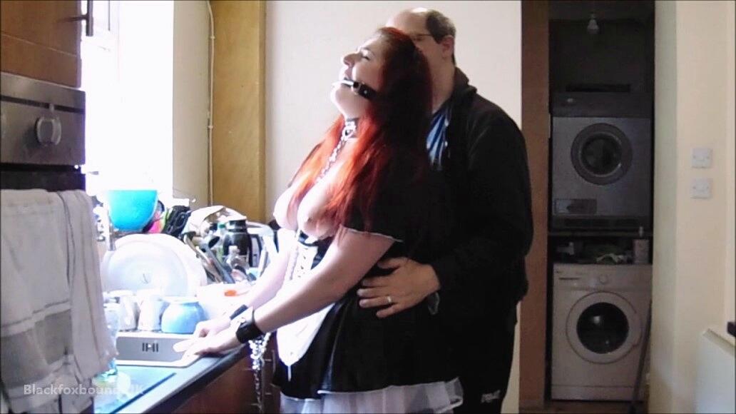 Obese redheaded maid Mada Rose does the dishes while gagged and cuffed porn photo #425141264
